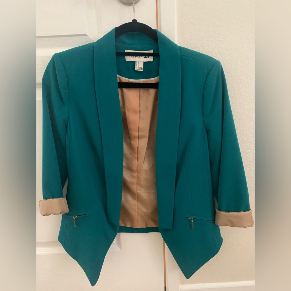 Forever 21 Turquoise Teal Gold blazer